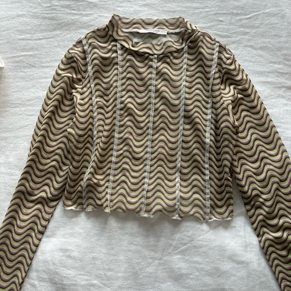 Mesh patterned long sleeve top